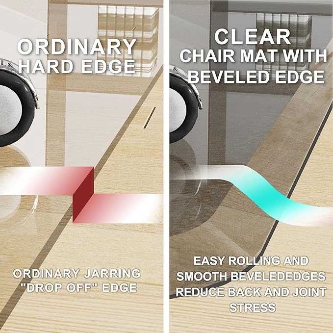 Beveled Edge Irregular Office Chair Mat for Carpet or Hardwood Floor Crystal Grey 48" x 60" for a Smooth Glide and Easy Roll On/Off, Heavy Duty and Non-Slip Floor Chair Mat