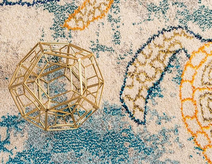 Unique Loom Positano Collection Coastal Modern Turtles Beige Area Rug (9' x 12')