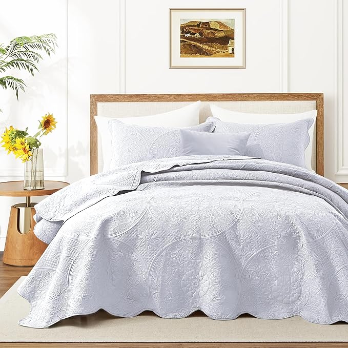 IR Imperial Rooms 10 Pack Twin Quilt Bedding Set (68" x 86") - Bulk Wholesale for Hotels, Guest Bedroom & Airbnbs - Lightweight Microfiber Reversible Floral Embossed Quilts Bedspreads (White)
