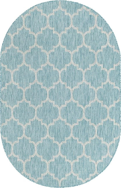 Unique Loom Outdoor Trellis Collection Area Rug (5' 1" x 8' Oval, Aquamarine/ Gray)