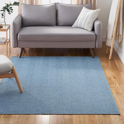 TOWN & COUNTRY BASICS Pax Herringbone Textured Solid Everwash® Washable Area Rug, Low Pile, Non-Slip Backing, Easy Clean Pet & Family Friendly Rug, Blue, 9'10"x14'