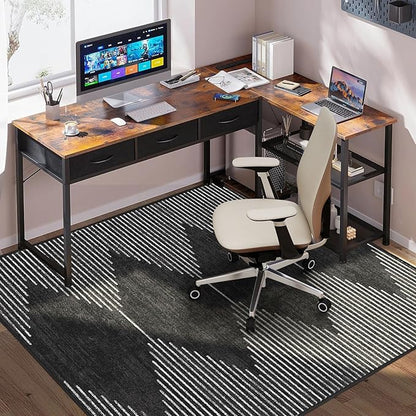 Office Chair Mat for Hardwood Floors, Durable 48"x60" Low-Pile Bohemian Stripe Desk Rug with Non-Slip Backing, Easy-Glide Computer Floor Protector for Rolling Chairs