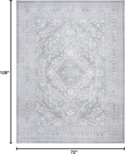 SAFAVIEH Area Rug 6x9 - Reflection Collection - Light Grey & Cream, Non-Shedding & Easy Cleaning, Ideal for Foyer, Living Room, Bedroom (RFT668G)