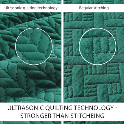 IR Imperial Rooms California King Quilt Bedding Set Size (118"x106") + 2 Pillow Shams (20" x 36"+ 2") - 3 Pcs All Season Reversible Microfiber Coverlet Embossed Quilt Bedspread (Emerald)