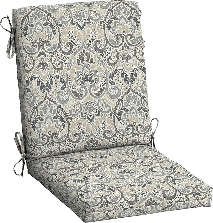 Arden Outdoor Dining Chair Cushion, 20 in x 20 in, Weather-Proof, Rain-Proof, Fade Resistant Patio Cushion for Patio, Dining, or Rocking Chairs 20 x 20, Neutral Aurora Damask