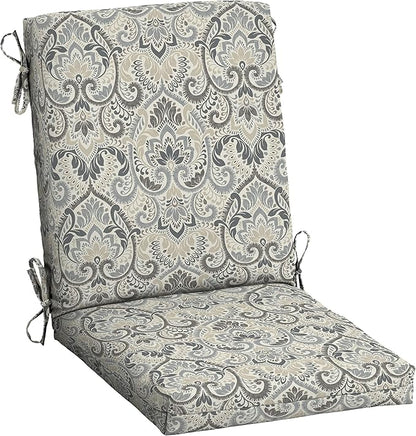 Arden Outdoor Dining Chair Cushion, 20 in x 20 in, Weather-Proof, Rain-Proof, Fade Resistant Patio Cushion for Patio, Dining, or Rocking Chairs 20 x 20, Neutral Aurora Damask