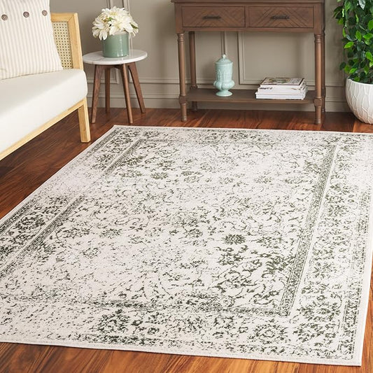 SAFAVIEH Adirondack Collection Area Rug - 5'1" x 7'6", Ivory & Dark Green, Distressed Design, Non-Shedding & Easy to Clean, Ideal for Living Room, Bedroom, Dining Space (ADR109X)