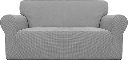 Easy-Going Stretch Oversized Loveseat Slipcover 1-Piece Sofa Cover Furniture Protector Couch Soft with Elastic Bottom for Kids Polyester Spandex Jacquard Fabric Small Checks Light Gray