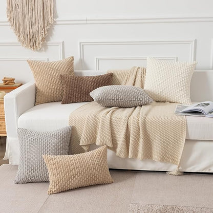 Kevin Textile 14x24 Inch Pillow Cover 1 Pack Boho Decorative Soft Striped Corduroy Lumbar Farmhouse Solid Color Accent Rectangle Cushion Case for Living Room Couch Sofa Bed, Beige