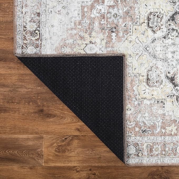 Bloom Rugs Washable Non-Slip 3' x 5' Rug - Blush/Beige Traditional Medallion Area Rug for Living Room, Bedroom, Dining Room, and Kitchen - Exact Size: 3' x 5'