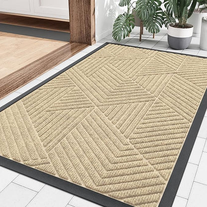 Smiry Front Door Mat Outside Entrance, Heavy Duty Sturdy Natural Rubber Doormat, Trap Dirt and Moisture, Easy Clean Low Profile Mats for Indoor Outdoor Entry, Irregular Triangle (36x24, Cream White)