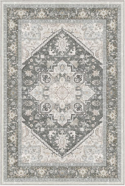 OPPODREAM Thin Throw Rugs 2x3, Small Washable Entryway Rugs 2 x 3 with Non Slip Backing, Low-Pile Faux Cashmere 2 x 3 Carpet, Greenish Grey