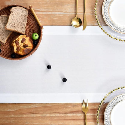 NEWISHER Farmhouse Rustic Table Runner Solid White Rectangular Table Runners Faux Linen Table Runner for Everyday Use Kitchen Dining Party Table 13x60 Inch