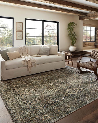 Loloi Magnolia Home by Joanna Gaines Banks Collection BAN-05 Spice/Blue 8'-6" x 11'-6", .13" Pile Height, Machine Washable, Area Rug