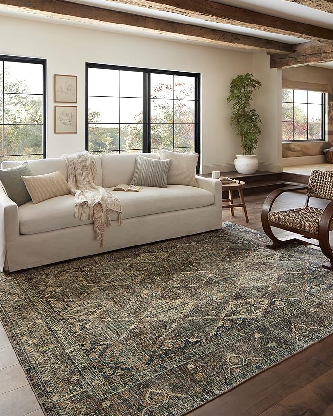 Loloi Magnolia Home by Joanna Gaines Banks Collection BAN-05 Spice/Blue 2'-0" x 5'-0" .13" Pile Height, Machine Washable, Accent Rug