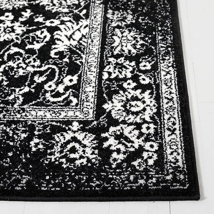 SAFAVIEH Area Rug 4x6 - Adirondack Collection - Black & Ivory, Distressed Vintage Floral Design, Non-Shedding & Easy to Clean, Ideal for Living Room, Bedroom, Dining Space (ADR109Z)