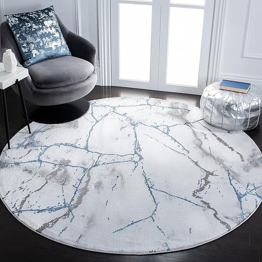 SAFAVIEH Craft Collection 10' Round Ivory Grey/Blue CFT877M Modern Abstract Non-Shedding Living Room Dining Bedroom Foyer Area Rug