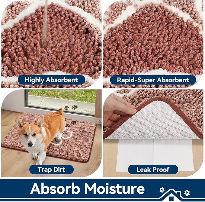 Bcoimo Super Absorbent Dog Door Mat, 36"*24" Anti Slip Mat for Muddy Paws, Pet Rugs for Dirty Paws Washable That Absorbs Moisture and Dirt, for Dog Cage and Pet Resting Carpet