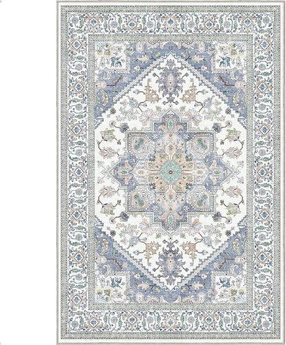 OPPODREAM Thin 6x9 Area Rugs, Washable Rug 6x9 with Non Slip Backing, Faux Cashmere Low-Pile 6 x 9 Carpet, Purple & Green & Cream