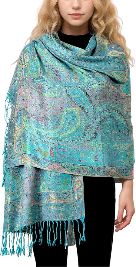 Achillea Big Paisley Pashmina Shawl Wrap for Women – Elegant Scarf for Weddings, Evening Dresses, Festivals & Daily Wear