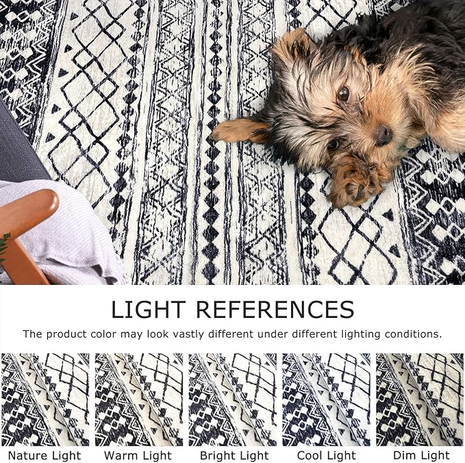KUTA Boho Moroccan 3x5 Rugs for Entryway, Black Non-Slip Washable Low-Pile Living Room Area Rug, Ultra Soft Distressed Geometric Print Throw Carpet for Entrance, Bedroom, Nursery, Dorm, Kitchen