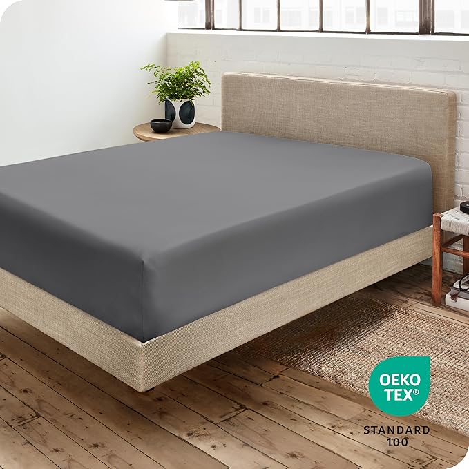 Bare Home Fitted Bottom Sheet Full XL Size - Premium 1800 Microfiber - Ultra-Soft Hotel Luxury - Deep Pocket - Durable and Long Lasting (Full XL, Grey)