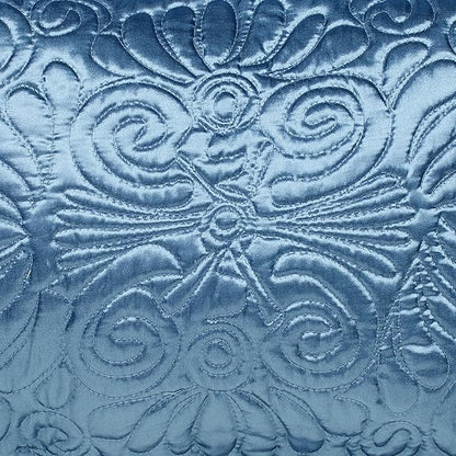 Touch of Class Portia Luxury Bedding | Rich Sapphire Blue | Premier Quilted Polyester Satin | Hand Guided Machine Quilted Scroll Design 3 Piece Set: Full Oversized Bedspread & 2 Standard Shams