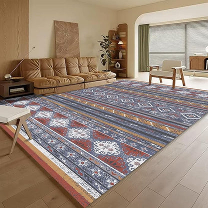 RUGSURE Washable Area Rugs 8' x 10' - 1/6 Thick - Moroccan-Inspired -Stain & Water Resistant Non-Slip - Resistant Rug for Living Room, Bedroom, Nursery, Pet & Child Friendly (Blue and Red)