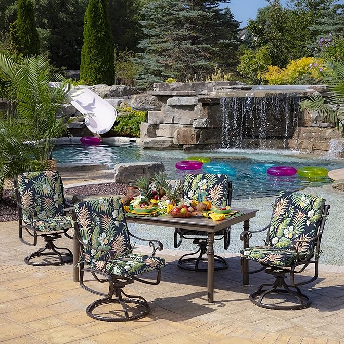 Arden Outdoor Dining Chair Cushion, 2 Pack, 20 x 20, Rain-Proof, Fade Resistant, Simone Blue Tropical