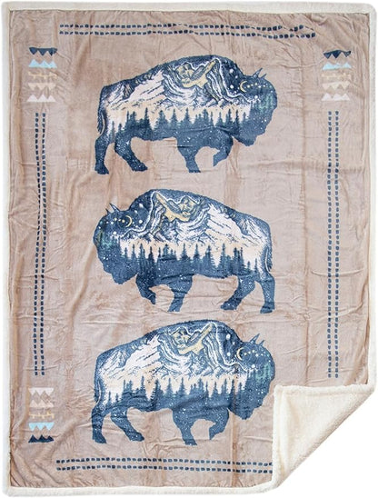 CARSTENS, INC. Ultra Premium Super Soft Plush Sherpa Fleece Oversized Throw Blanket 54" x 68", Buffalo Scene