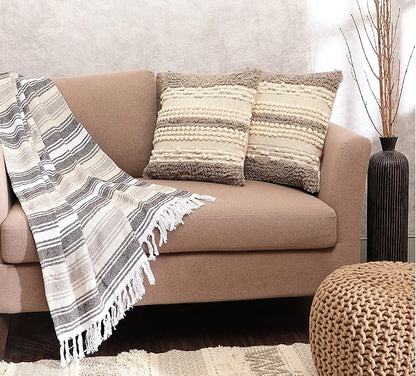 REDEARTH · Boho Textured Throw Pillow Cases - Woven Tufted Decorative Farmhouse Cushion Covers Set for Couch - Sofa - Bed - Chair - Dining - Patio - Outdoor - 100% Cotton (18x18; Natural) Pack of 2