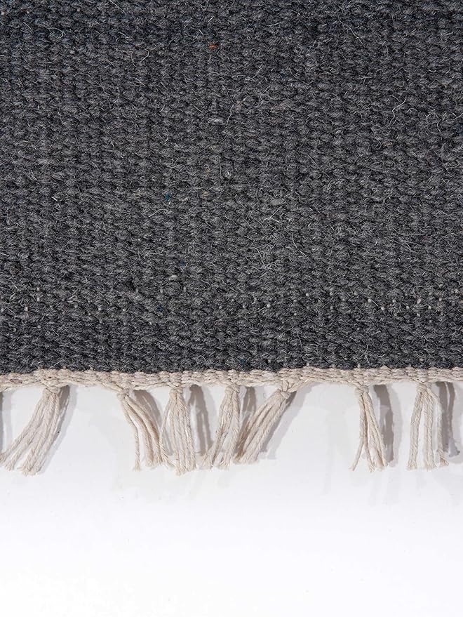 Rugsotic Carpets Hand Woven Flat Weave Kilim Wool ECO-Friendly Area Rugs - 8'x8', Square Shape, Charcoal Color, Solid Plain Design, Low Pile Handmade Area Rugs for Living Room, Bed Room (D00111)