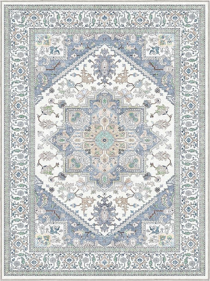 OPPODREAM Thin 8x10 Area Rugs, Washable Rugs 8x10 with Non Slip Backing, Faux Cashmere Low-Pile 8 x 10 Carpet, Purple & Green & Cream