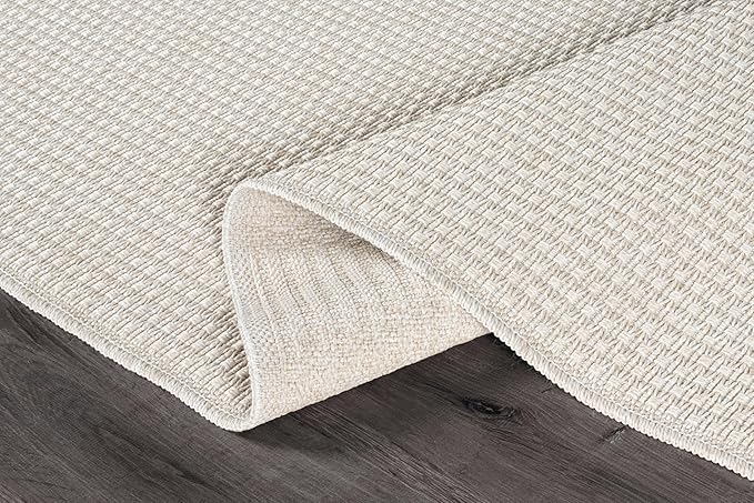 Easy Jute Rug 9x12 Indoor Outdoor Natural Rugs Solid Fiber Rug Woven Area Rug Boho Easy Clean Inside Carpet for Living Room Bedroom Dining Room Hallway or Outdoor Patio Porch (9 X 12 Bone)