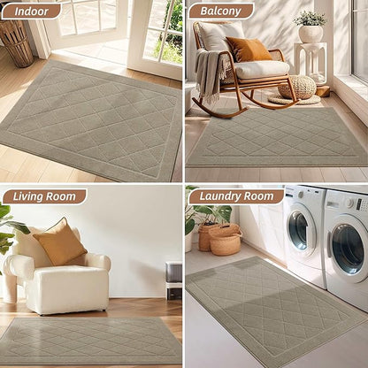 BEQHAUSE Dirt Trapper Door Mat 20" x 32", Doormat Non-Slip Entryway Rugs Washable, Dog Door Mat Stain Resistant and Absorbent Welcome Floor Mat for Front Back Door, Muddy Wet Shoes & Paws, Beige