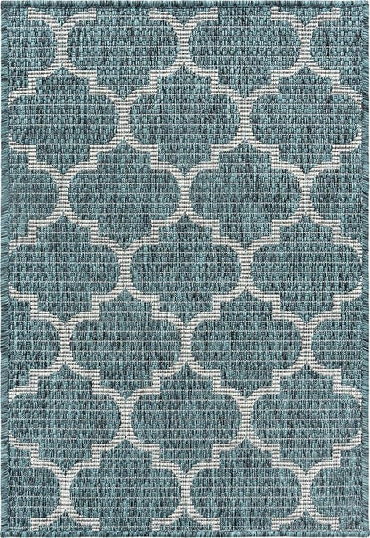 Unique Loom Outdoor Trellis Collection Area Rug (2' 2" x 3' 1" Rectangle, Teal/ Gray)