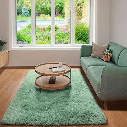 ONASAR Sage Green 3x5 Rugs for Bedroom, Fluffy Bedside Area Rug, Washable Soft Plush Shaggy Small Floor Throw Carpets for Living Room Preppy Dorm Teen Kids Girls Boy Baby Nursery Home Decor Aesthetic