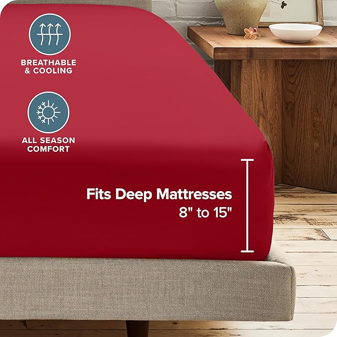 Bare Home 2 King Fitted Premium Bed Sheets (2-Pack) - Ultra-Soft, Hypoallergenic, 15" Deep Pocket, 78" x 80" (King - 2 Pack, Red)