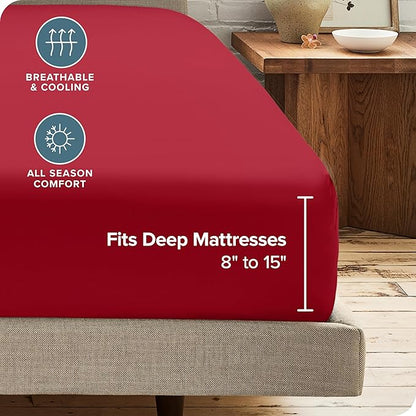 Bare Home 2-Pack Fitted Bottom Sheets Queen - Premium 1800 Ultra-Soft Wrinkle Resistant Microfiber - Deep Pocket (Queen, Red)