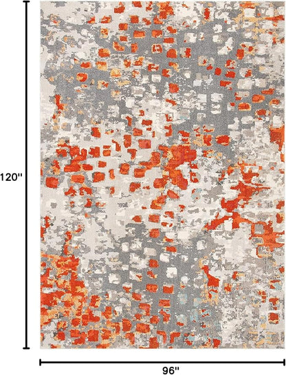 SAFAVIEH Monaco Collection Area Rug - 8' x 10', Grey & Orange, Boho Chic Abstract Watercolor Design, Non-Shedding & Easy Care, Ideal for High Traffic Areas in Living Room, Bedroom (MNC225H)