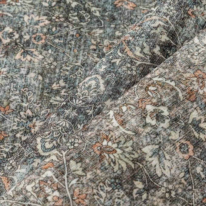 Area Rug 5x7 Gray Living Room Washable Vintage Carpet Non Slip Indoor Retro Traditional Grey Accent Throw Large Rug for Office Kitchen Bedroom Dining Room