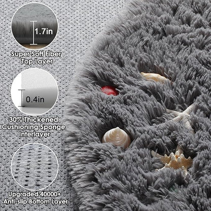 ONASAR Grey Round Area Rugs 5ft, Gray Soft Bedroom Circle Rug Floor Mats for Kids Girls Teen Room, Fluffy Plush Shaggy Carpet for Baby Nursery Living Room Playroom Home Decor Aesthetic