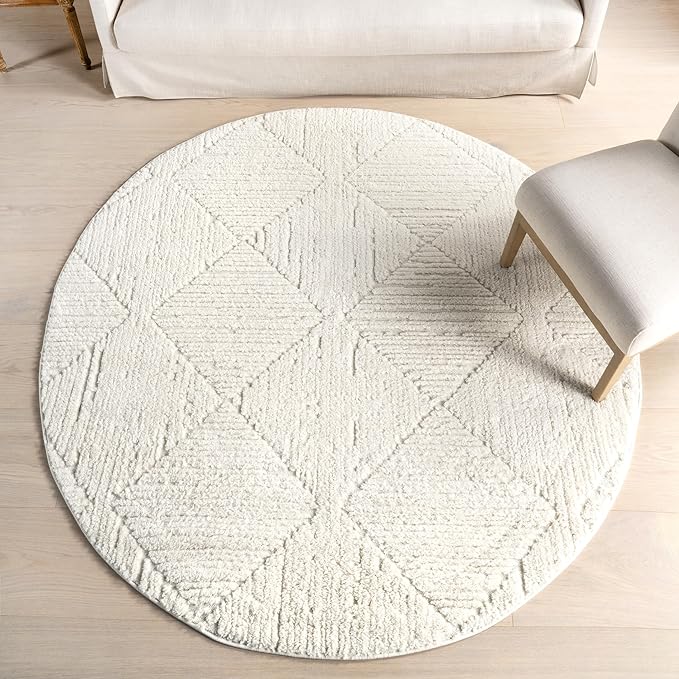 nuLOOM Kerry Cream, 8' Round, Geometric, Soft and Cozy, High Traffic, Stain Resistant, Easy Clean, Durable Area Rug for Bedroom, Living Room, Dining Space, Den, Foyer, Entryway
