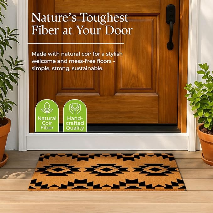Coir Door Mats 17" X 30", Non-Slip Sturdy, PVC Backed Heavy Duty, Easy to Clean, Ideal for Door Entrance, Patio, Porch, Backyard, Garages, Geometric Boho