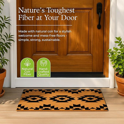 Coir Door Mats 17" X 30", Non-Slip Sturdy, PVC Backed Heavy Duty, Easy to Clean, Ideal for Door Entrance, Patio, Porch, Backyard, Garages, Geometric Boho