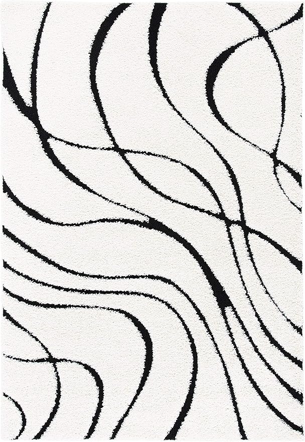 SAFAVIEH Florida Shag Collection Accent Rug - 2'3" x 5', Ivory & Black, Non-Shedding & Easy Care, 1.2-inch Thick Ideal for High Traffic Areas in Entryway, Living Room, Bedroom (SG471-1290)