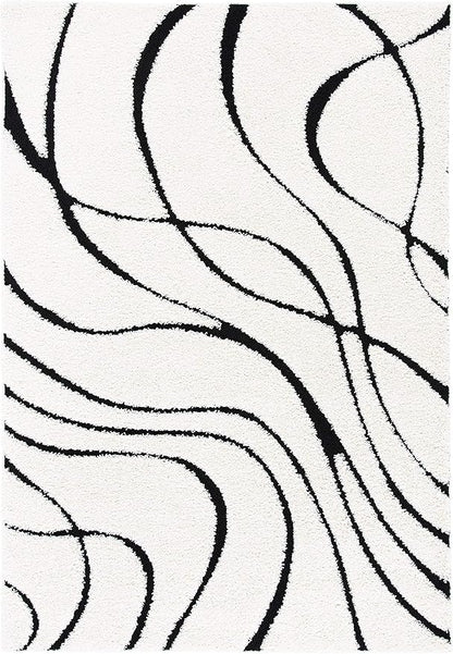 SAFAVIEH Florida Shag Collection Accent Rug - 2'3" x 5', Ivory & Black, Non-Shedding & Easy Care, 1.2-inch Thick Ideal for High Traffic Areas in Entryway, Living Room, Bedroom (SG471-1290)