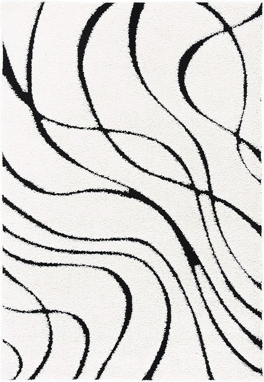 SAFAVIEH Florida Shag Collection Accent Rug - 2'3" x 5', Ivory & Black, Non-Shedding & Easy Care, 1.2-inch Thick Ideal for High Traffic Areas in Entryway, Living Room, Bedroom (SG471-1290)