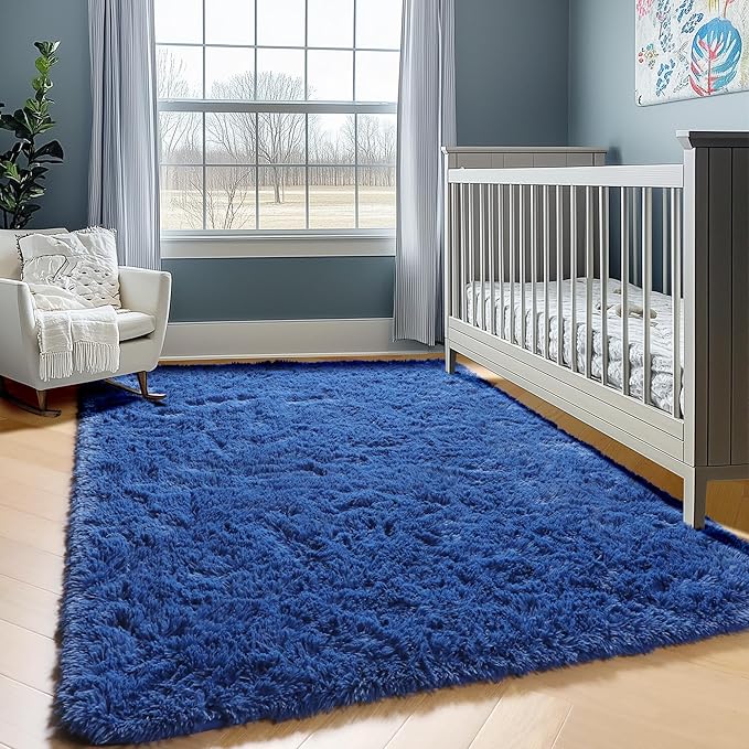 ONASAR Navy Blue 6x9 Area Rugs for Living Room Bedroom, Washable Large Fluffy Bedside Throw Rug, Soft Plush Shaggy Fuzzy Floor Carpet for Nursery Kids Girls Boys Teen Dorm Home Office Decor Aesthetic