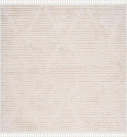 SAFAVIEH Marrakesh Collection Area Rug - 3' Square, Beige, Moroccan Boho Tribal Tassel Design, Non-Shedding & Easy Care, Ideal for High Traffic Areas in Living Room, Bedroom (MRK517C)